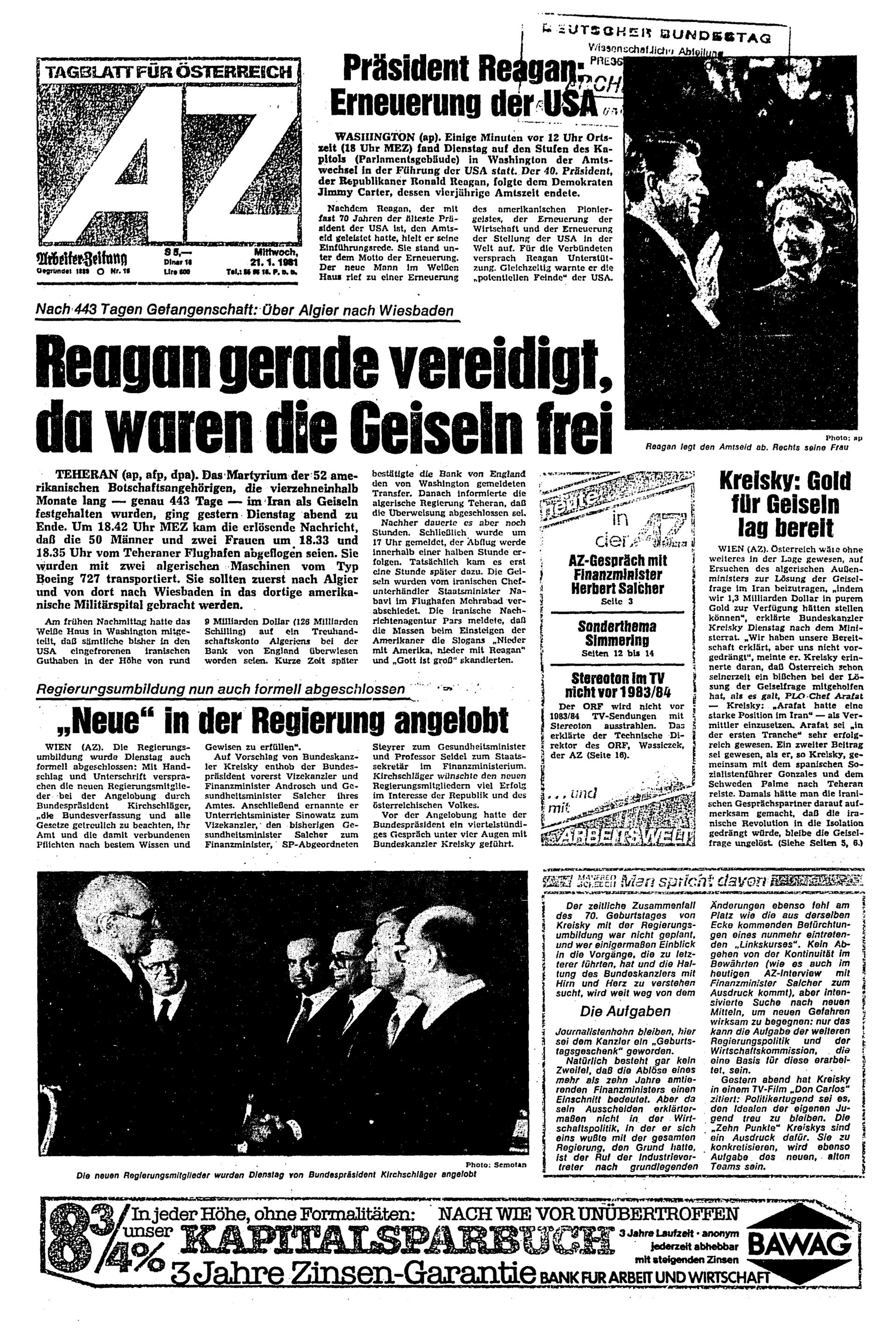 Ausgabe Mi. 21.01.1981, Seite 1