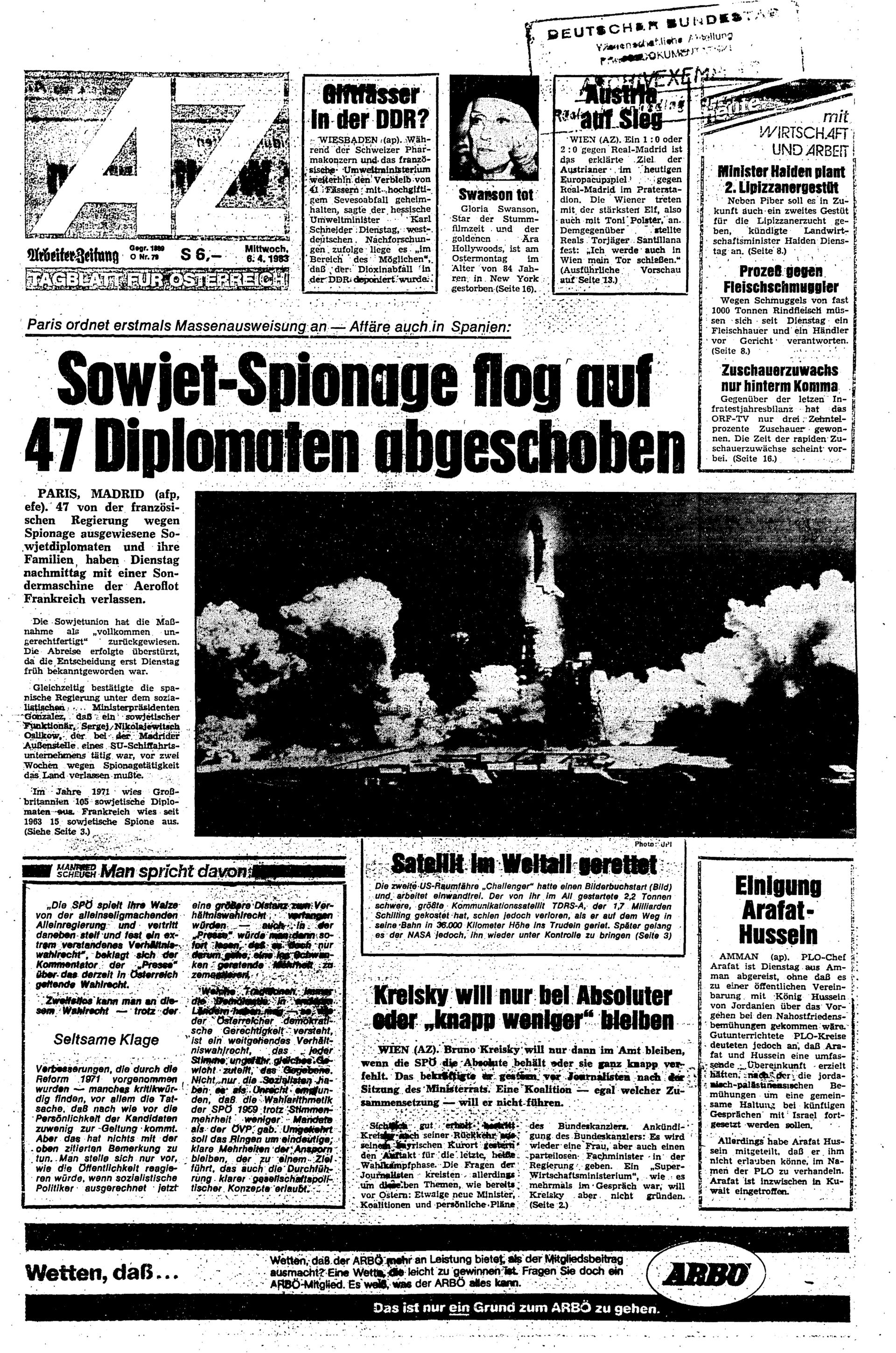 Ausgabe Mi. 06.04.1983, Seite 1