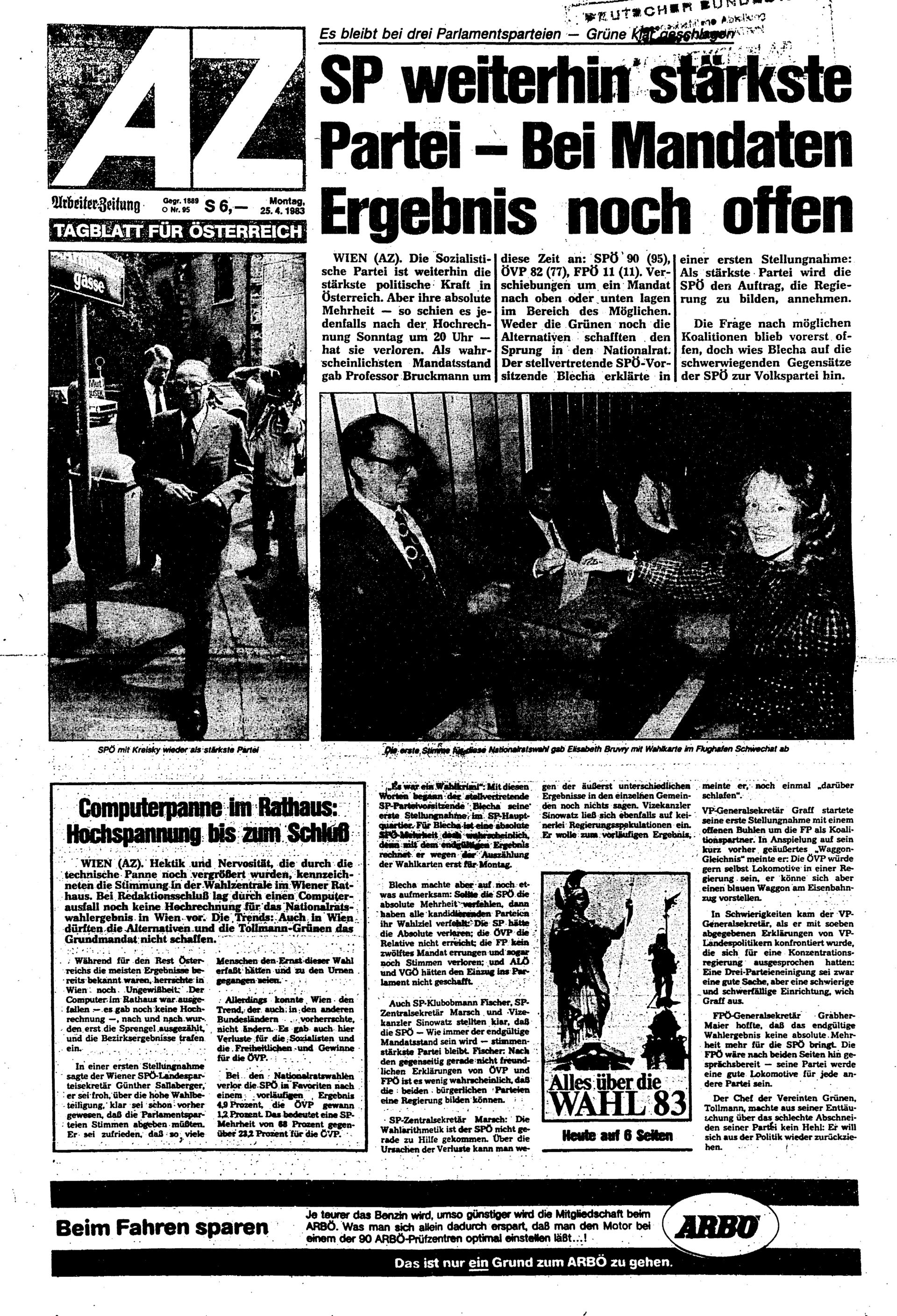 Ausgabe Mo. 25.04.1983, Seite 1