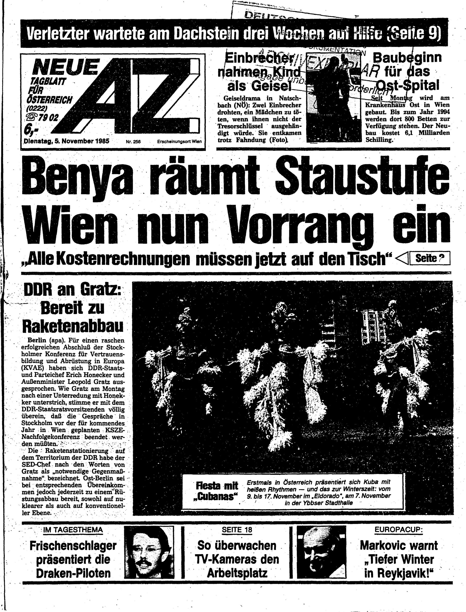 Ausgabe Di. 05.11.1985, Seite 1