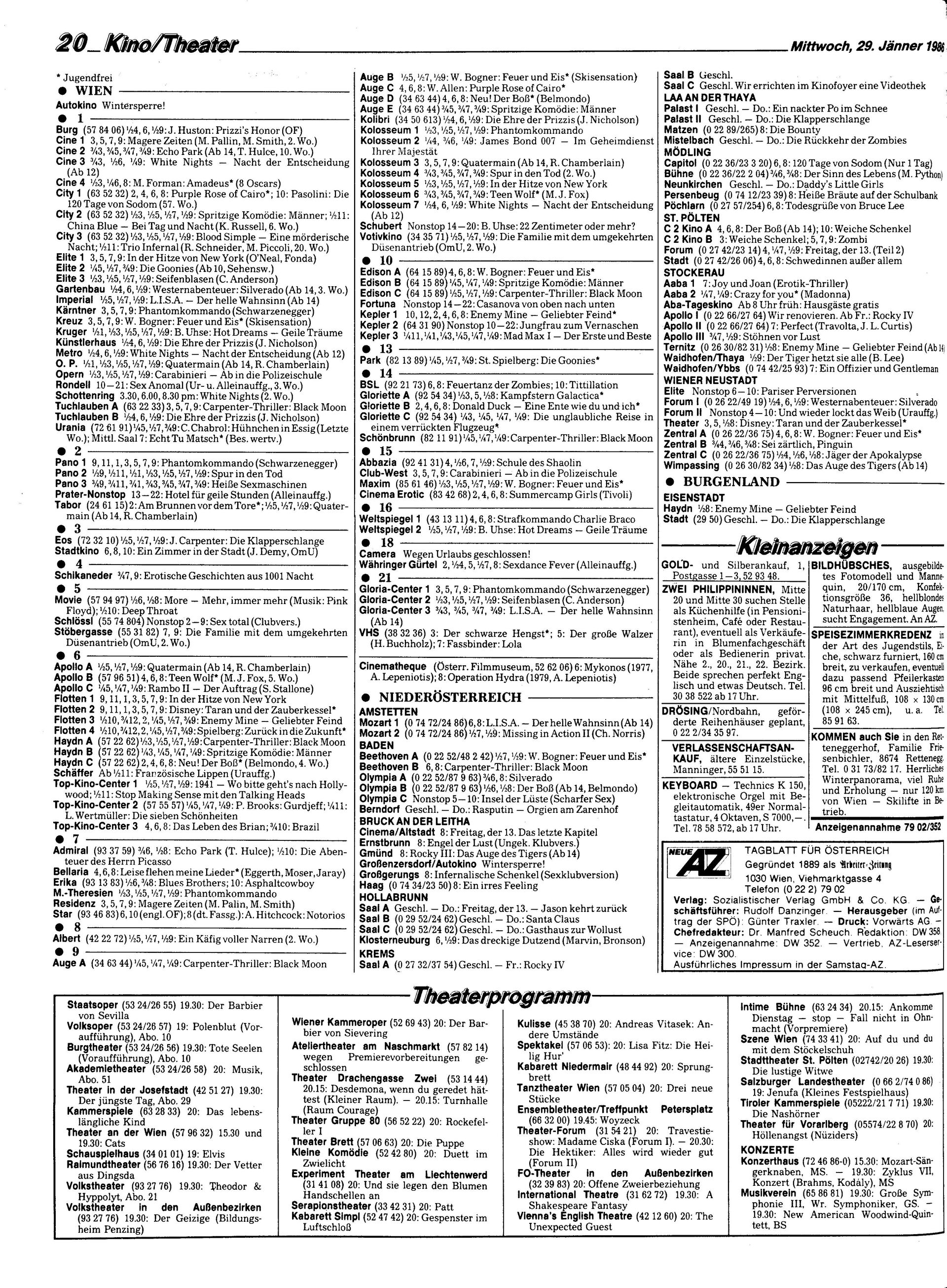 Ausgabe Mi. 29.01.1986, Seite 20
