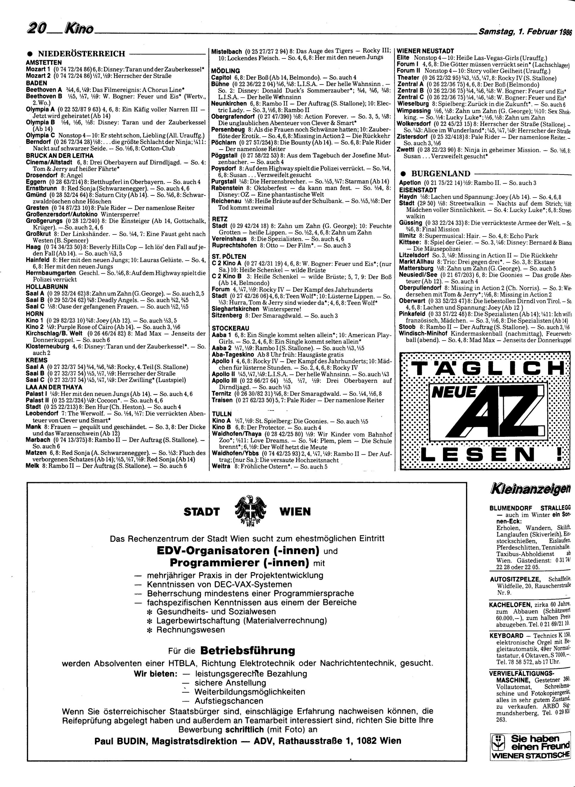 Ausgabe Sa. 01.02.1986, Seite 20