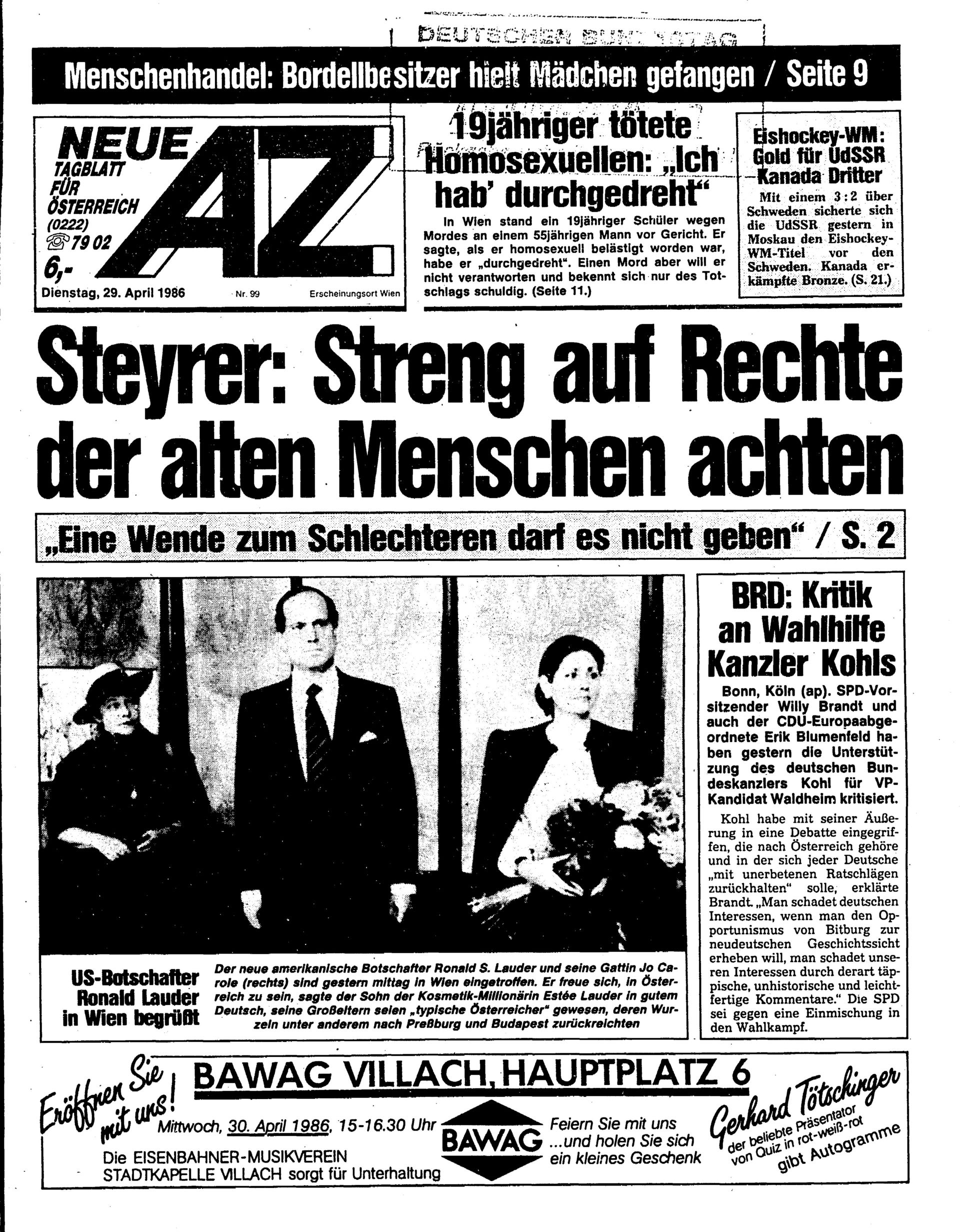 Ausgabe Di. 29.04.1986, Seite 1
