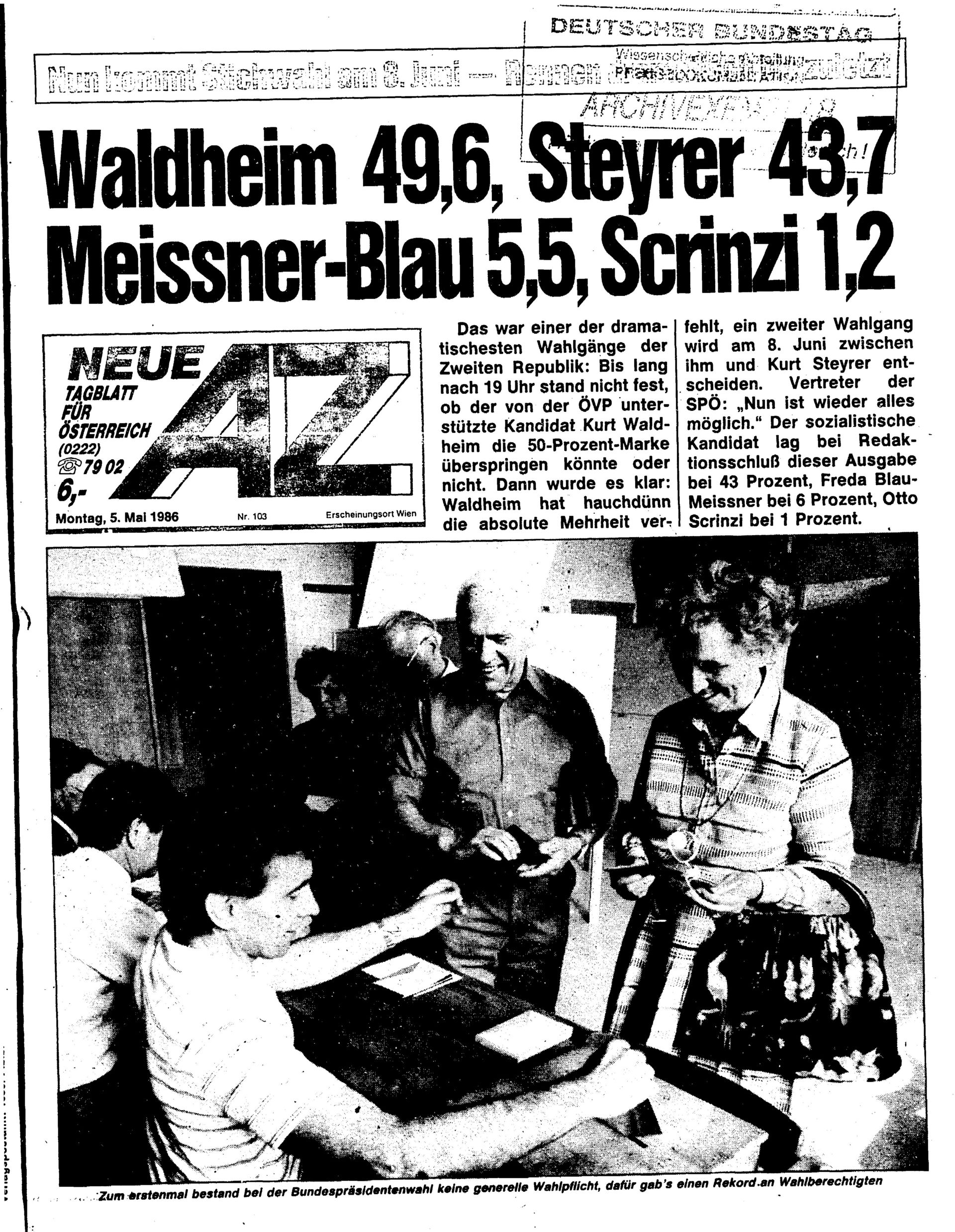 Ausgabe Mo. 05.05.1986, Seite 1