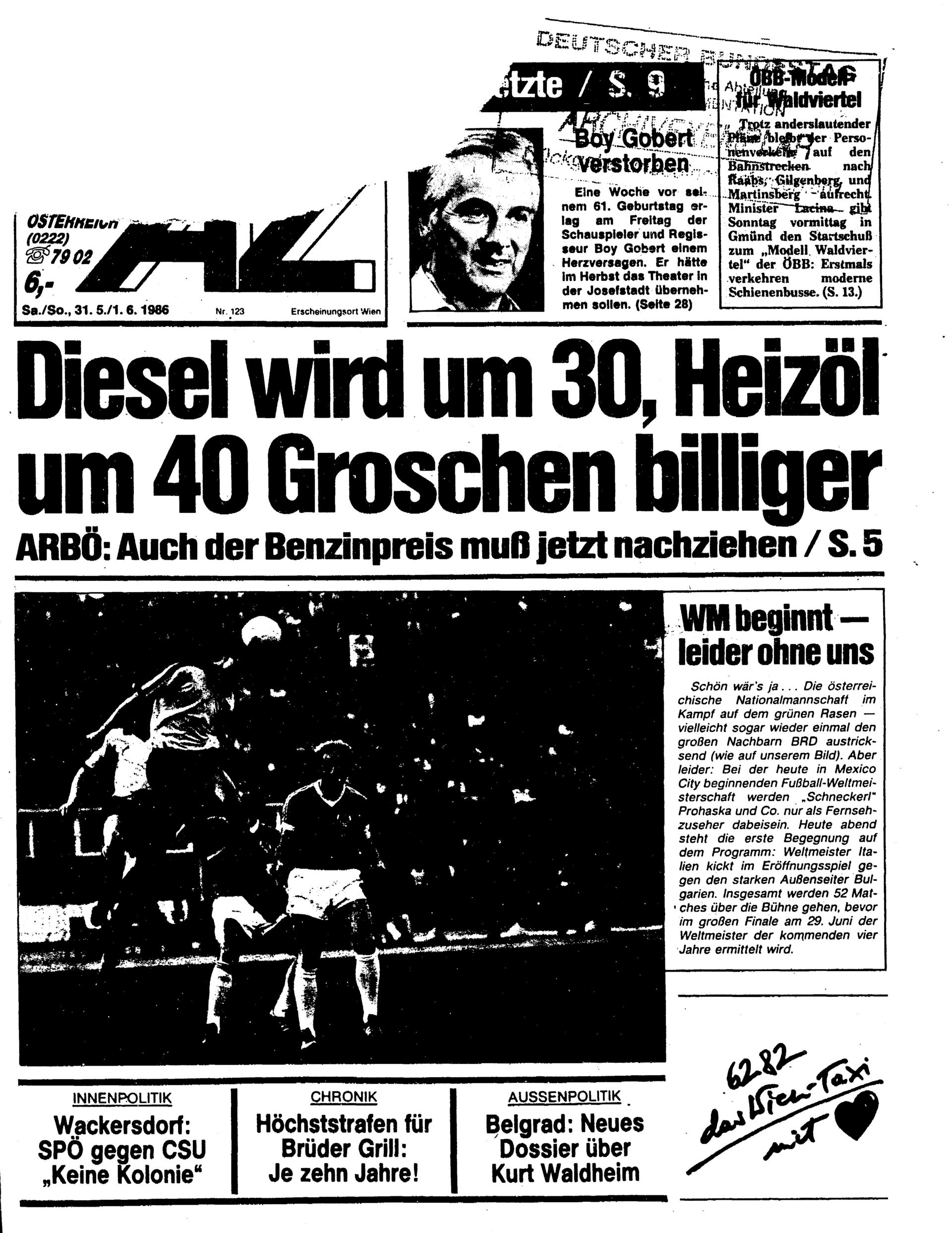 Ausgabe Sa. 31.05.1986, Seite 1