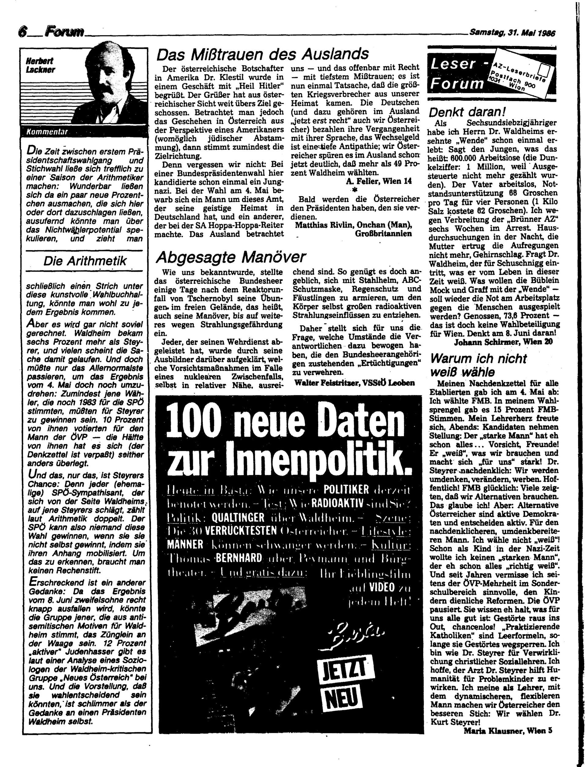 Ausgabe Sa. 31.05.1986, Seite 6