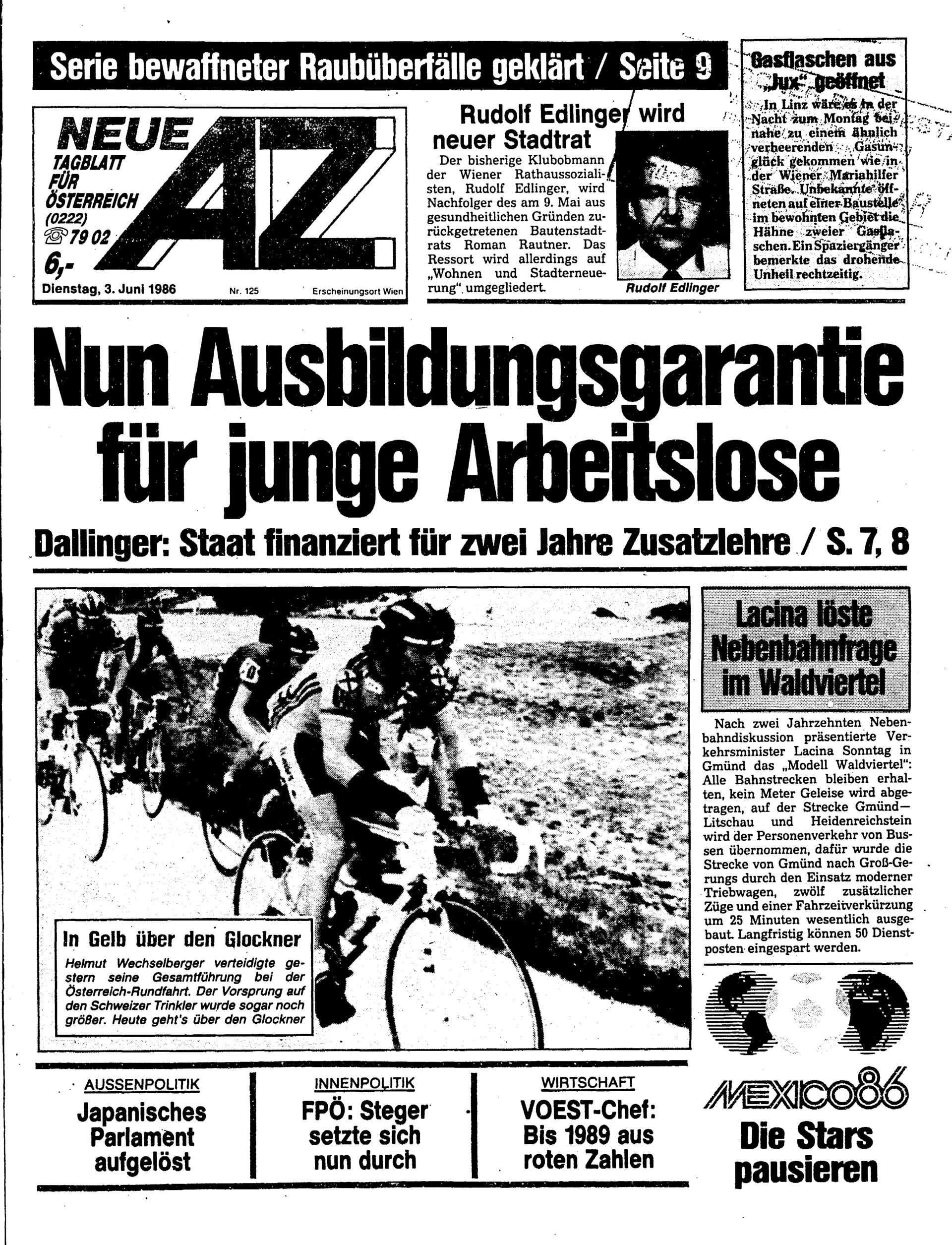 Ausgabe Di. 03.06.1986, Seite 1