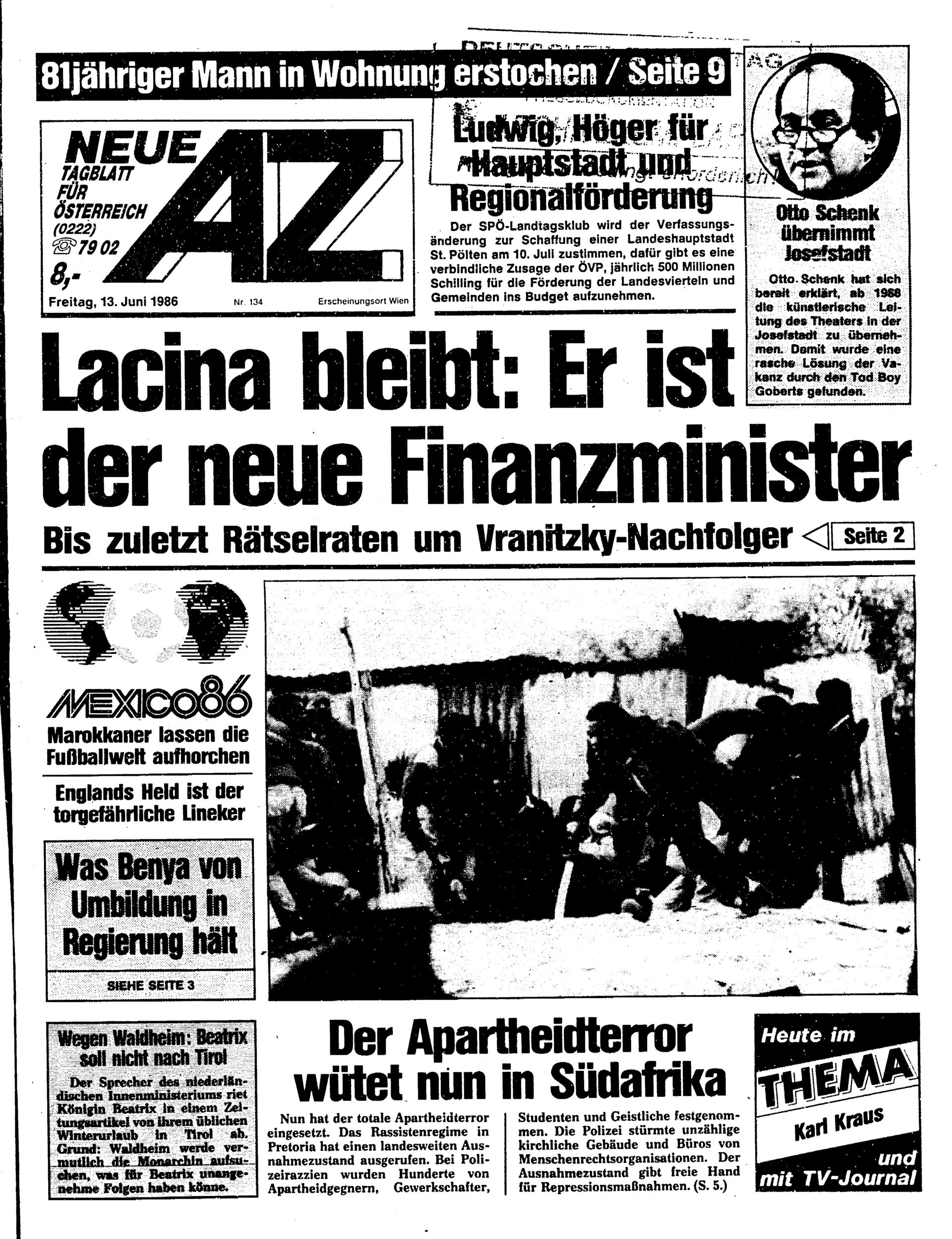 Ausgabe Fr. 13.06.1986, Seite 1