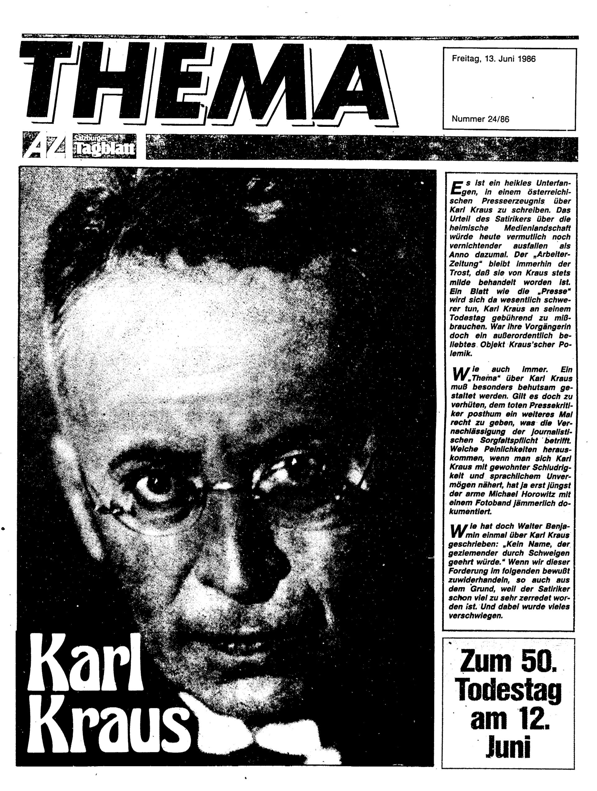 AZ Thema Fr. 13.06.1986, Seite 1