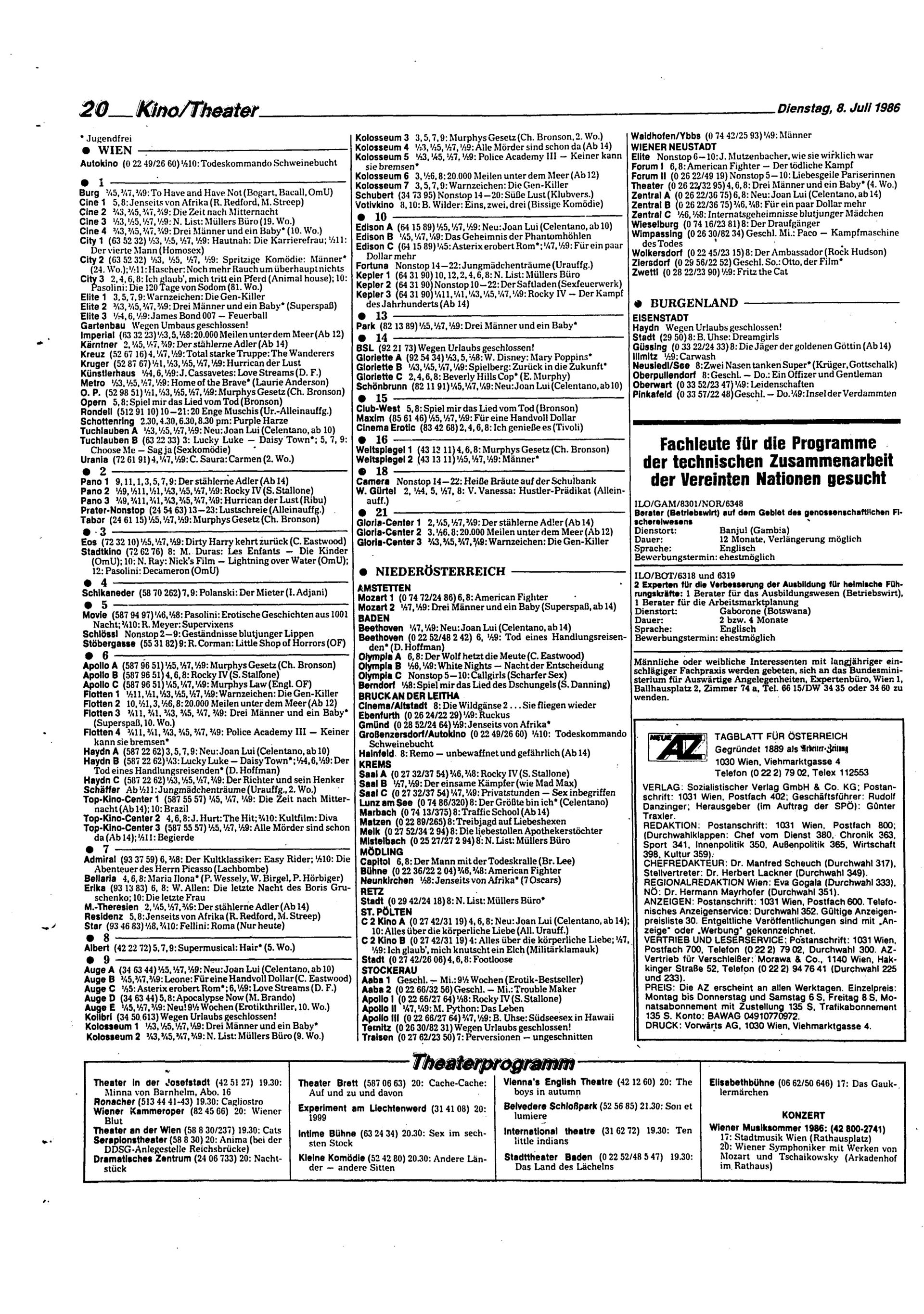 Ausgabe Di. 08.07.1986, Seite 20