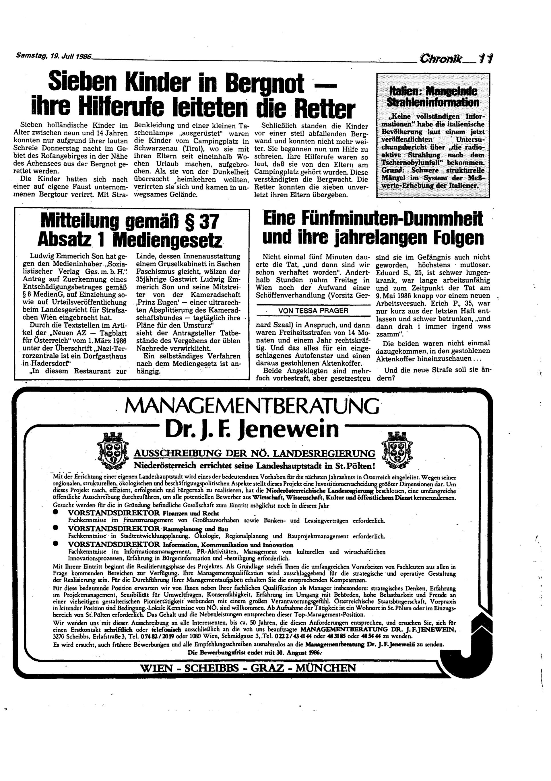 Ausgabe Sa. 19.07.1986, Seite 11
