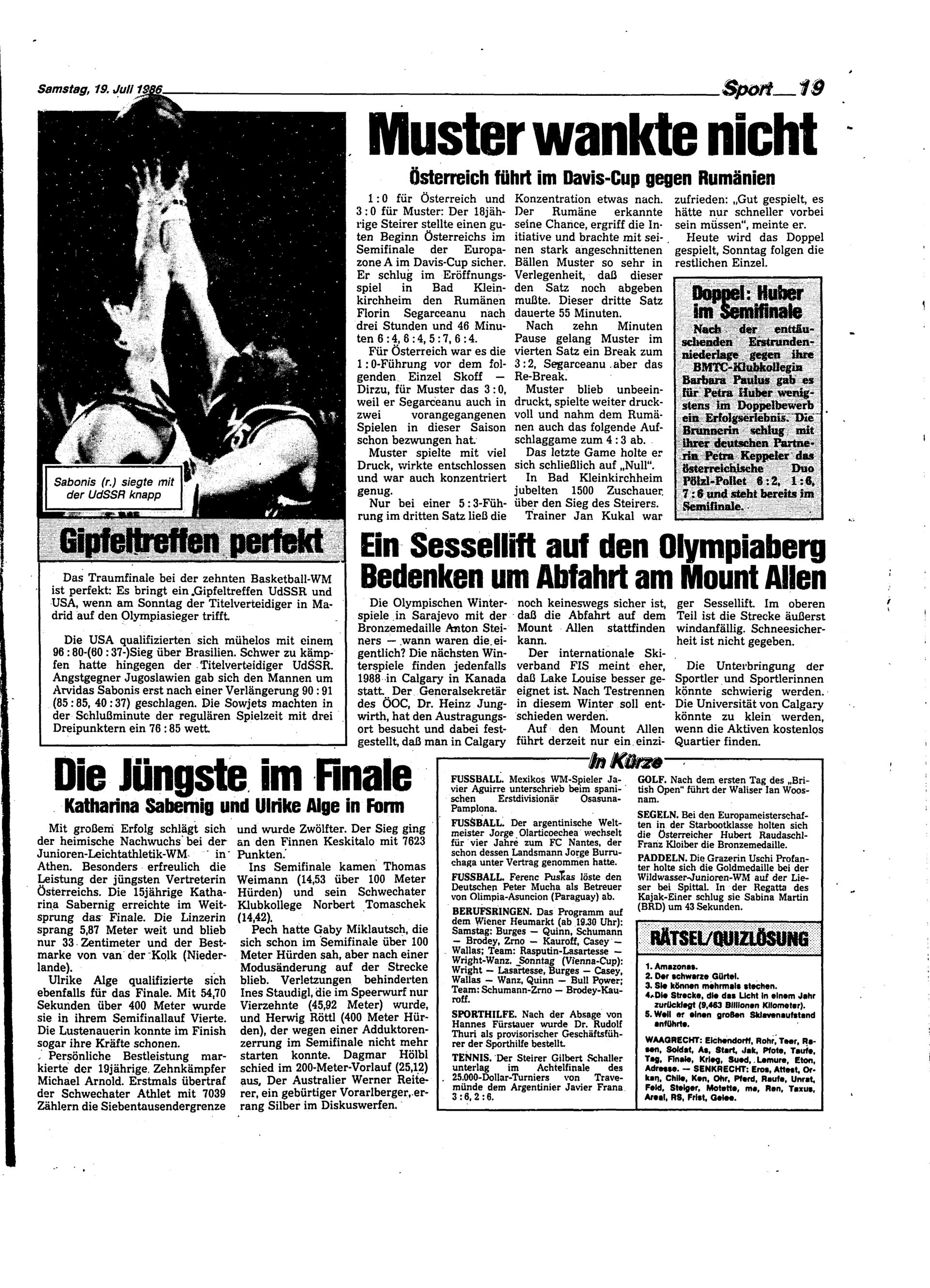 Ausgabe Sa. 19.07.1986, Seite 19