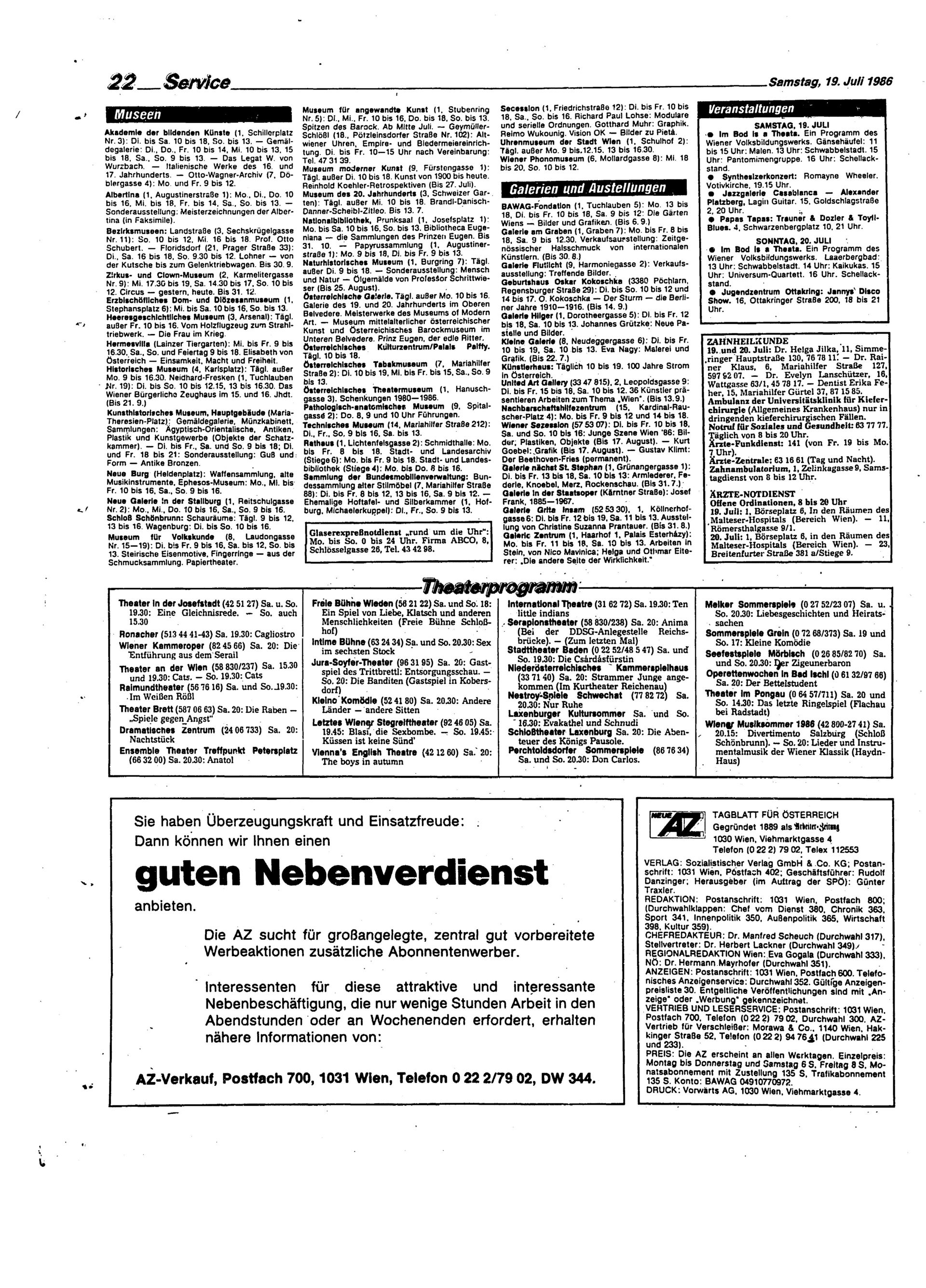 Ausgabe Sa. 19.07.1986, Seite 22