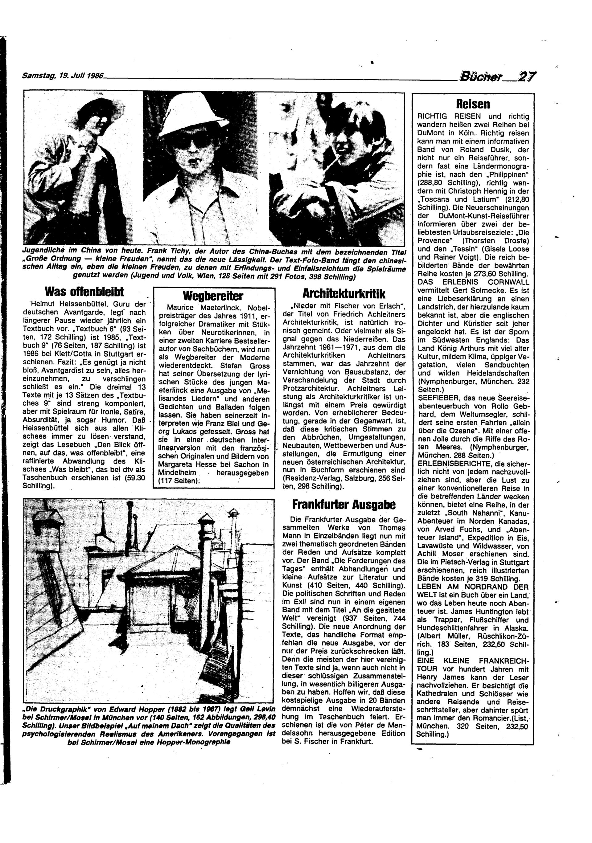 Ausgabe Sa. 19.07.1986, Seite 27