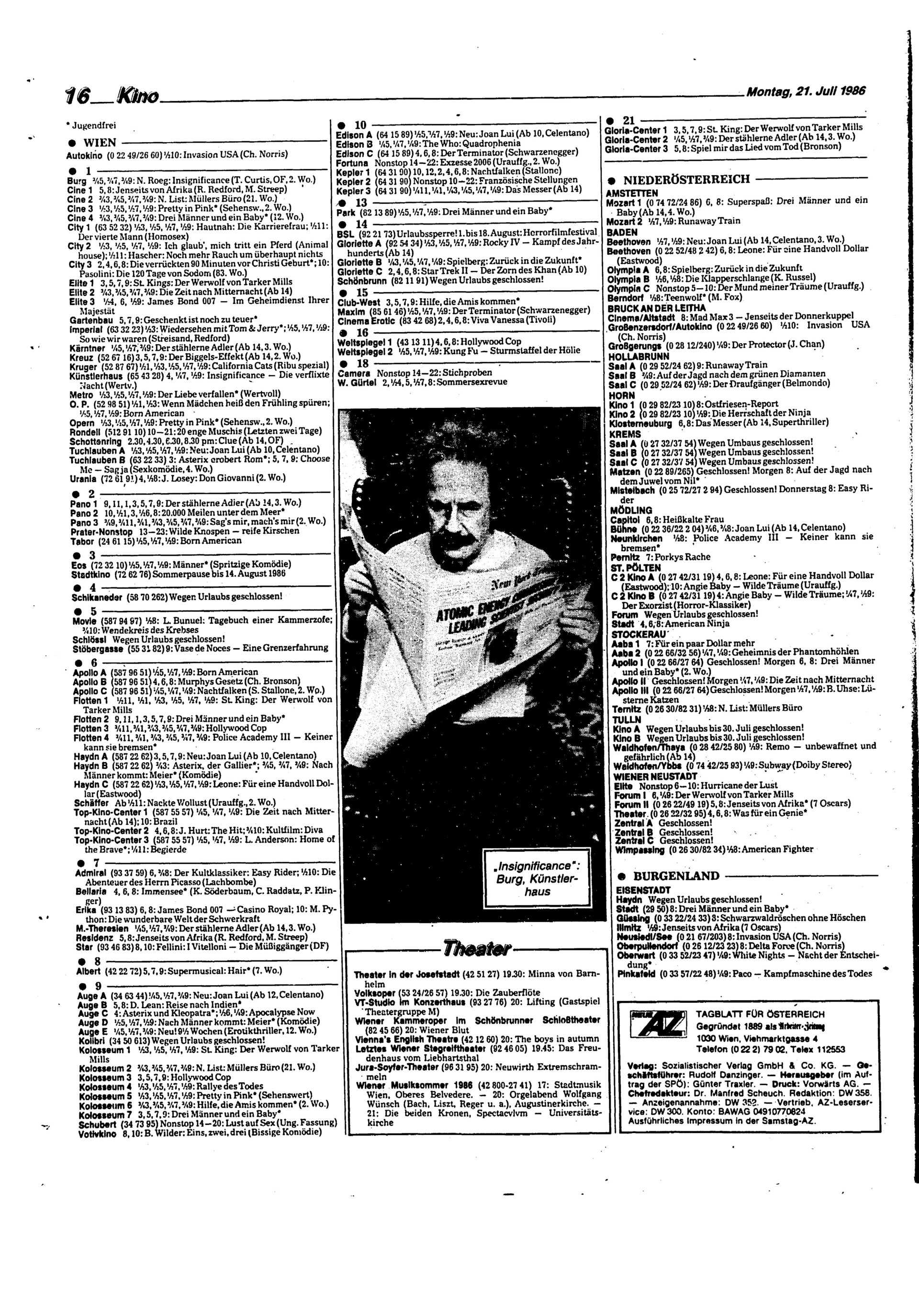 Ausgabe Mo. 21.07.1986, Seite 16