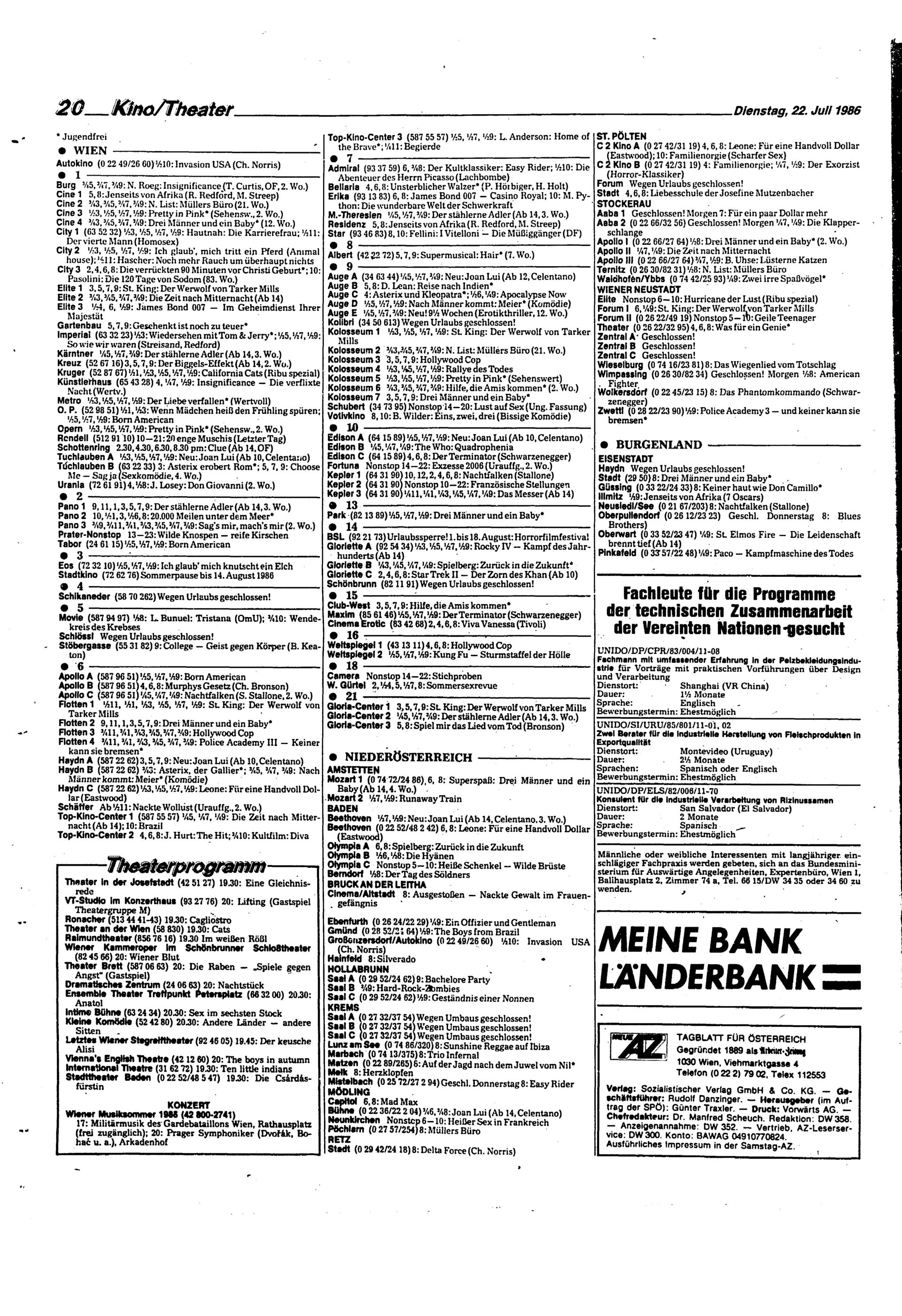 Ausgabe Di. 22.07.1986, Seite 20