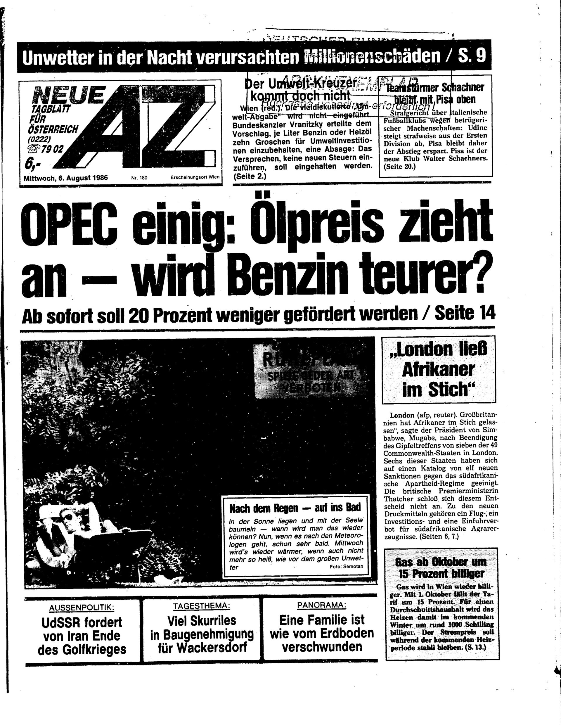 Ausgabe Mi. 06.08.1986, Seite 1
