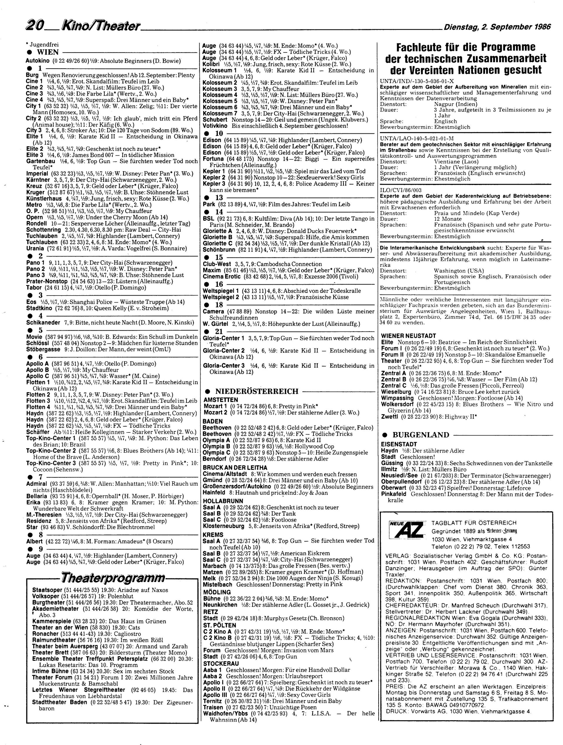 Ausgabe Di. 02.09.1986, Seite 20