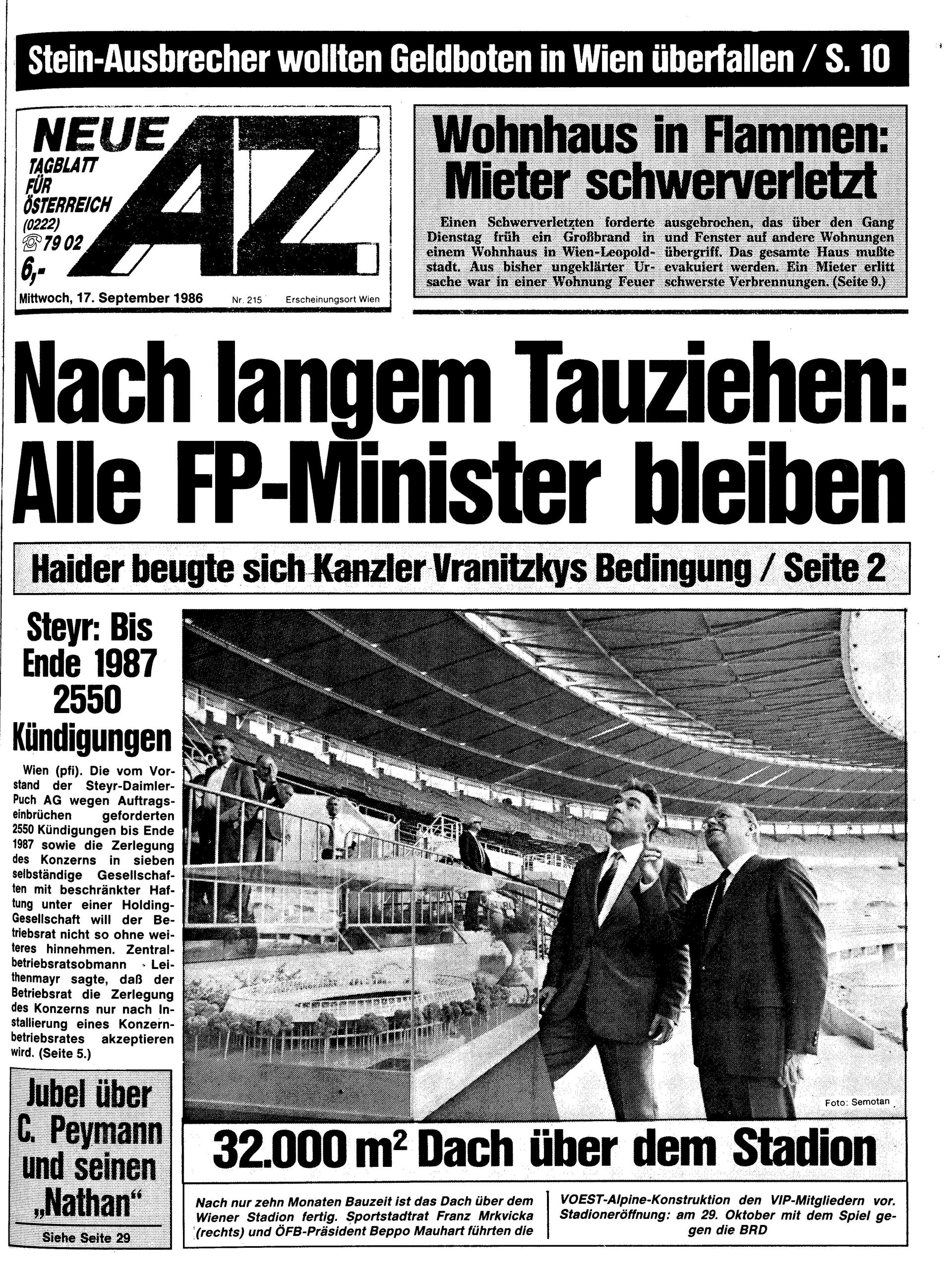 Ausgabe Mi. 17.09.1986, Seite 1